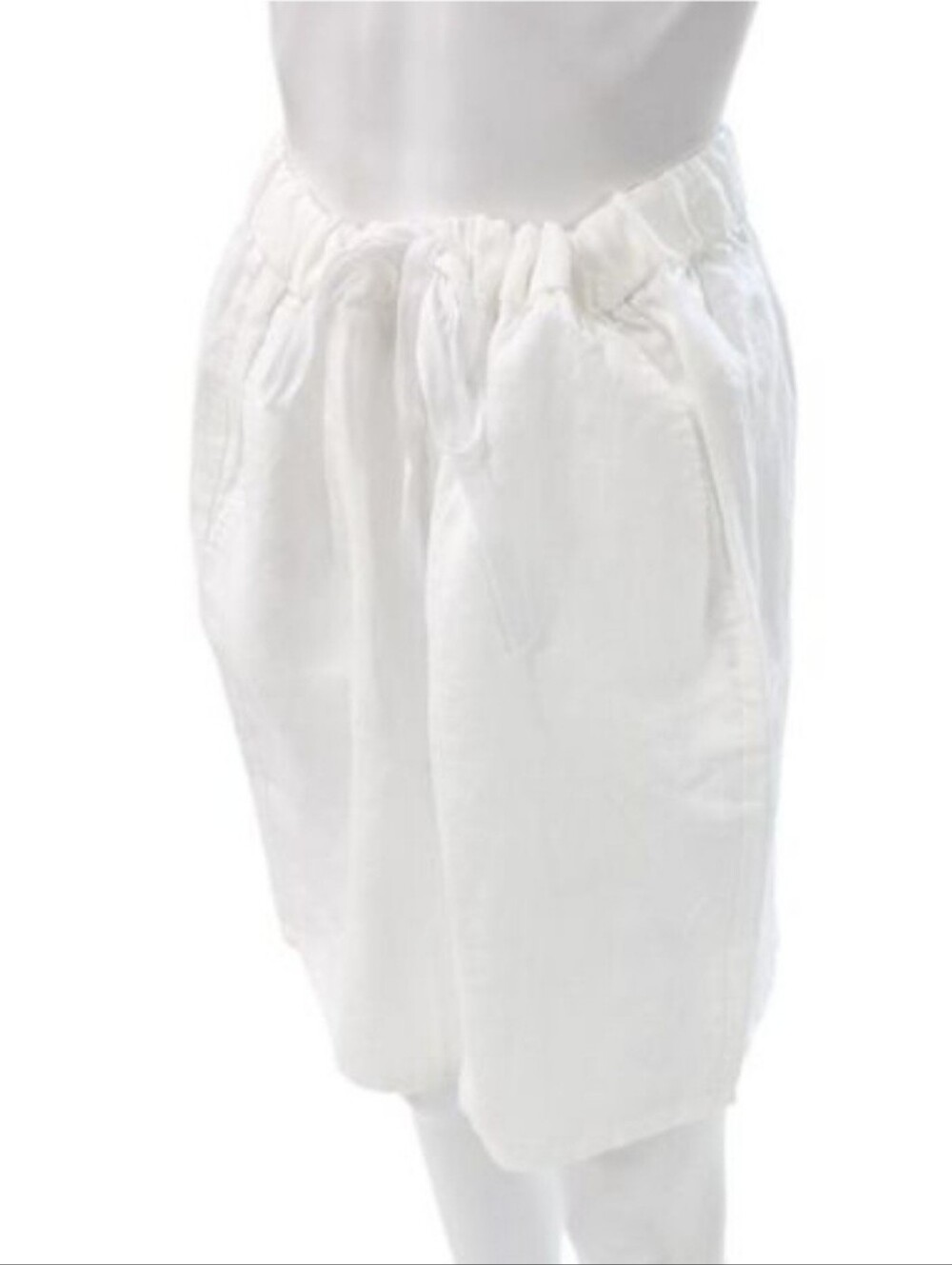 Eileen Fisher Womens Bermuda Shorts White 100% Organic Linen Drawstring Size L